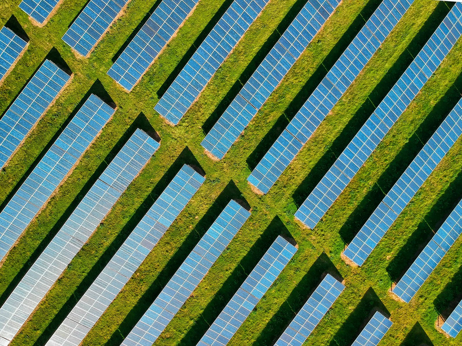 Utility-scale solar park, aerial view