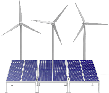 Wind turbines and solar panels